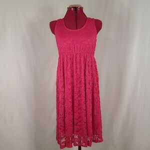 Harhay Hot Pink Lace Over Lay Sleeveless Midi Dress